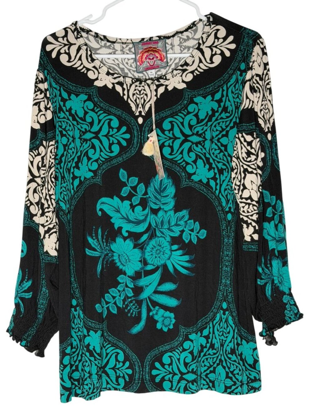 Johnny Was The Janie Favorite Smocked Sleeve Tee - Delphini Size XL NWT